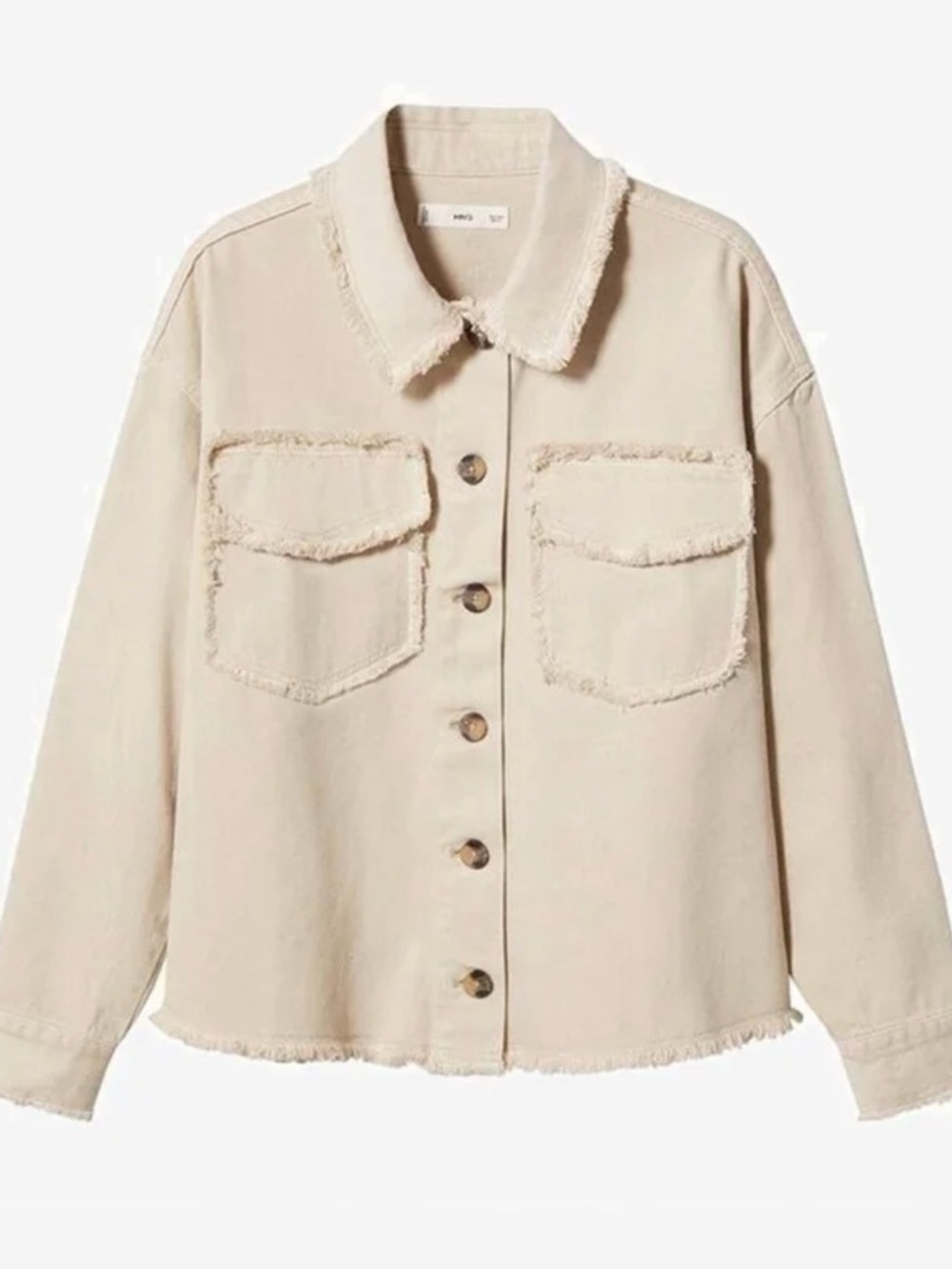 Mango Cream Distressed Denim Jacket